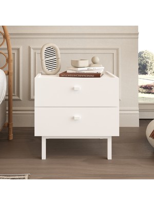 Robin Home Rhode Komodin 2 Çekmeceli Ahşap Ayaklı Beyaz