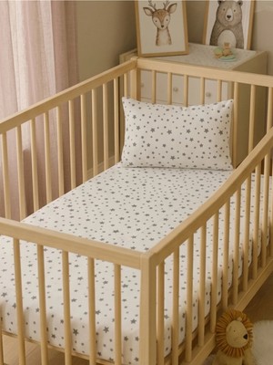 NGN Collection 2'li Set %100 Pamuk Lastikli Bebek Çarşafı + Yastık Kılıfı Seti Poplin 70X130 & 70X140 cm Uyumlu