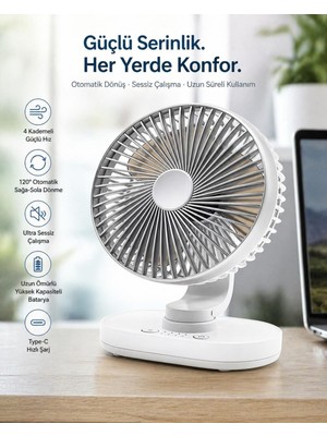 Aetcr Masaüstü Vantilatör 120° Otomatik Döner Başlık 4 Kademeli Hız Sessiz Mini Fan, Taşınabilir, Uzun Süre Kullanım, Ofis & Ev Için