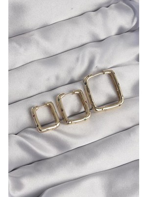 Uravas Store Pirinç Gold Renk Renkli Zirkon Taşlı Kare Model Küpe Seti - TJ-BKP9116