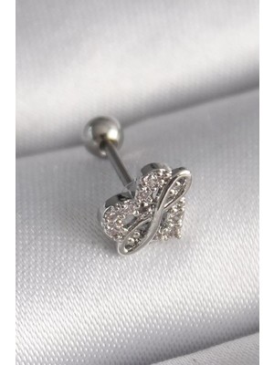 Uravas Store 316L Çelik Gümüş Renk Zirkon Taşlı Sonsuzluk Detay Tragus Piercing - TJ-PR1249