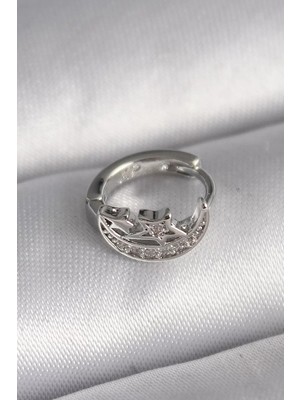 Uravas Store 316L Çelik Gümüş Renk Zirkon Taşlı Ay Yıldız Model Tragus Piercing - TJ-PR1323