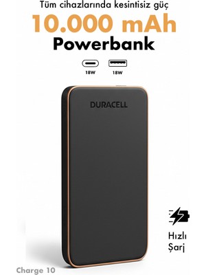 Duracell 10.000MAH Powerbank Pd 18W ( Usb-A, Usb-C ) - Siyah
