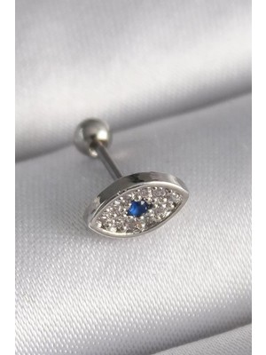 Uravas Store 316L Çelik Gümüş Renk Zirkon Taşlı Göz Tragus Piercing - TJ-PR1253