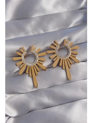 Uravas Store 316L Çelik Gold Renk Zirkon Taşlı Güneş Figürlü Küpe - TJ-BKP9063