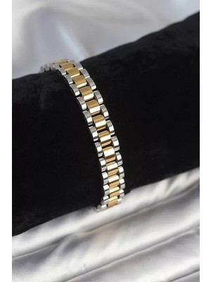 Uravas Store 316L Çelik Gold ve Gümüş Renk 9 mm Kalınlık Erkek Bileklik - TJ-EB3769