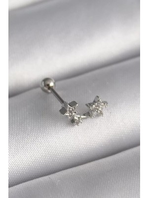 Uravas Store 316L Çelik Gümüş Renk Zirkon Taşlı Yıldız Tragus Piercing - TJ-PR1245