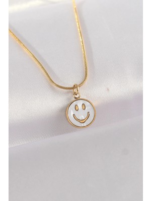 Uravas Store 316L Çelik Zincir Altın Renk Mermer Desenli Minimal Smile Kolye