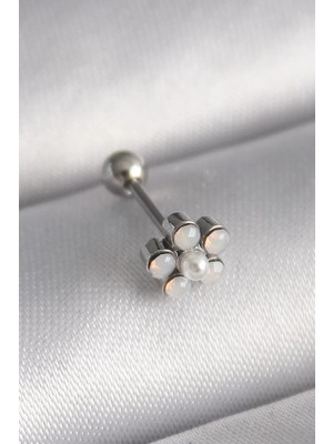 Uravas Store 316L Çelik Gümüş Renk Zirkon Taşlı Çiçek Model Tragus Piercing - TJ-PR1283