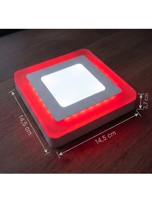 Cnl Kare Sıva Üstü LED Spot Armatür 9 Watt Çift Renk Üç Kademe Kırmızı Beyaz Gece Lambası