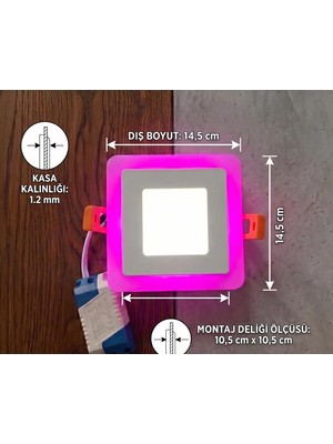 Cnl Kare Sıva Altı LED Spot Aydınlatma 9 Watt Çift Renk 3 Kademe Pembe Beyaz Gece Lambası Armatür