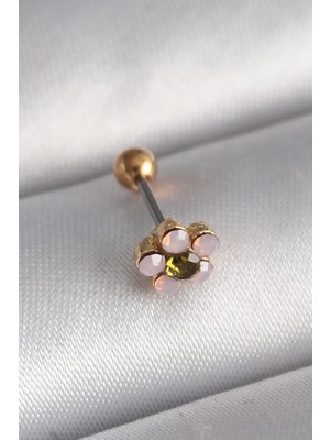 Uravas Store 316L Çelik Gold Renk Zirkon Taşlı Çiçek Tragus Piercing - TJ-PR1276