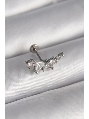 Uravas Store 316L Çelik Gümüş Renk Zirkon Taşlı Tragus Piercing - TJ-PR1337