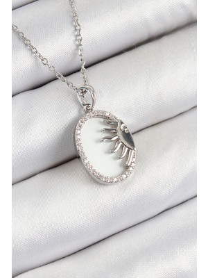 Uravas Store 316L Çelik Zirkon Taşlı Yarım Güneş Model Gümüş Renk Kadın Kolye