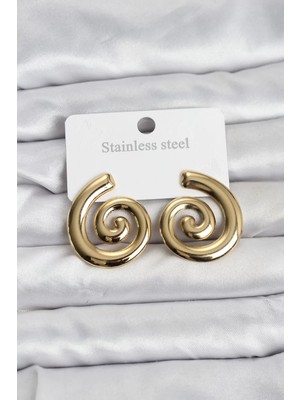 Uravas Store 316L Çelik Gold Renk Sarmal Modelli Kadın Küpe - TJ-BKP11508