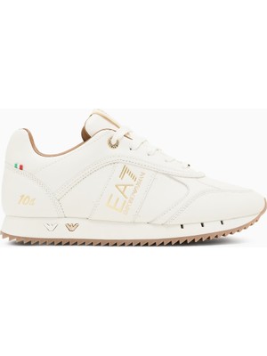 EA7 Erkek Kartal Logo Desenli Ortopedik Tabanlı Deri Beyaz-Altın Sneaker 7X000648 AF15588-M0015