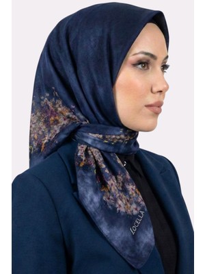 Hadiora Locella Kadın Lacivert Lila Çiçek Desenli Organik Pamuk Soft Eşarp