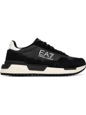 Erkek Düşük Bilekli Rahat Tabanlı Süet Detaylı Ea7 Logo Desenli Deri Siyah Sneaker 7X000380 AF19175-MC138