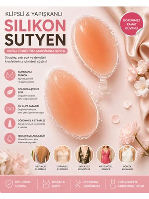 Bomestida Yapışkanlı Silikon Sütyen Klipsli | Dolgunlaştırıcı Görünmez Straplez Sütyen | Kendinden Yapışkanlı Göğüs Toparlayıcı