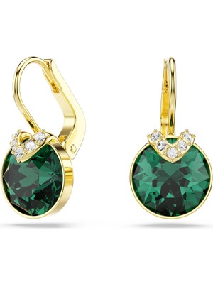 Swarovski Bella V Damla Küpe Yuvarlak Kesim Yeşil Altin Rengi Kaplama