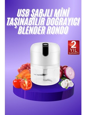 Uravas Store Rondo Doğrayıcı 250 ml Taşınabilir USB Şarjlı Pratik El Rondo Blender