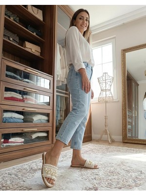 My Stil Moda Inci Detaylı Hasır Terlik Gündelik,iş,ofis Kadın Terlik