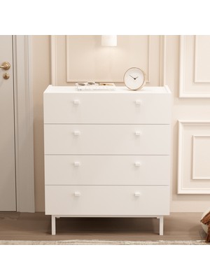 Robin Home Rhode Geniş Şifonyer 4 Çekmeceli Ahşap Ayaklı Beyaz