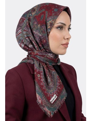 Hadiora Kadın Kırmızı Mint Etnik Desenli Flamlı Eşarp