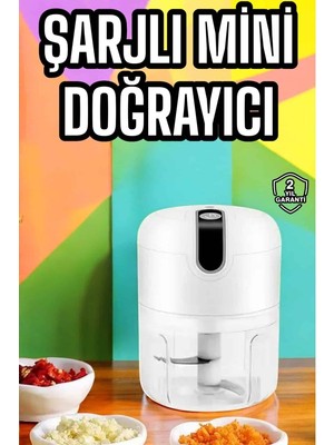 Uravas Store Şarjlı Portatif Doğrayıcı Mini Pratik Rondo El Doğrayıcı Üç Bıçaklı Çelik Bıçaklı