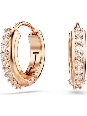 Swarovski Matrix Halka Küpe Round Cut Beyaz Pembe Altin Rengi Kaplama