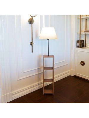 Homing Dekoratif Kumaş Lambader Krem Renkli Ahşap Ayaklı Modern Tasarım 150 cm