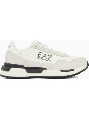 Erkek Düşük Bilekli Rahat Tabanlı Süet Detaylı Ea7 Logo Desenli Deri Beyaz Sneaker 7X000380 AF19175-MZ018