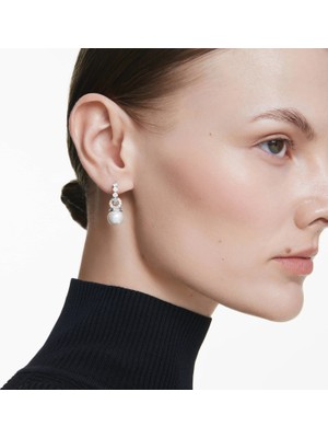 Swarovski Matrix Damla Küpe Kristal Inci Yuvarlak Kesim Beyaz Rodyum Kaplama