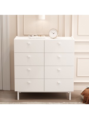 Robin Home Rhode Geniş Şifonyer 8 Çekmeceli Ahşap Ayaklı Beyaz