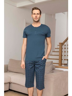 Aydoğan Erkek Kısa Kol Kaprili Modal Pijama Takımı 260025 İNDIGO01