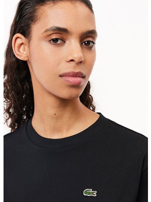 Velmora Lacoste Siyah Bisiklet Yaka Relaxed Fit Kısa Kollu Kadın T-Shirt