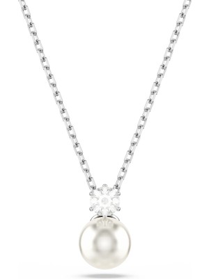 Swarovski Matrix Kolye Kristal Inci Round Cut Beyaz Rodyum Kaplama