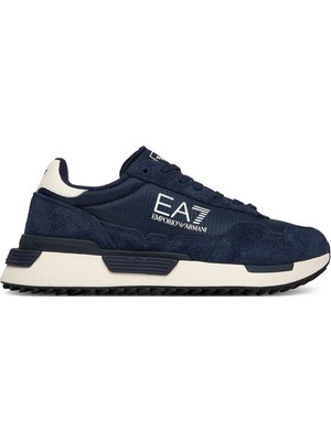Erkek Düşük Bilekli Rahat Tabanlı Süet Detaylı Ea7 Logo Desenli Deri Lacivert Sneaker 7X000380 AF19175-MZ157