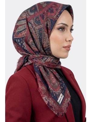 Hadiora Kadın Fuşya Lacivert Mint Etnik Desenli Flamlı Eşarp