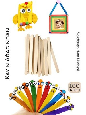 Prativas Steril Ahşap Boyanabilir Oyun Çubukları 100 Adet  Pürüzsüz Dokulu  Dayanıklı - PRTHBY9741-6