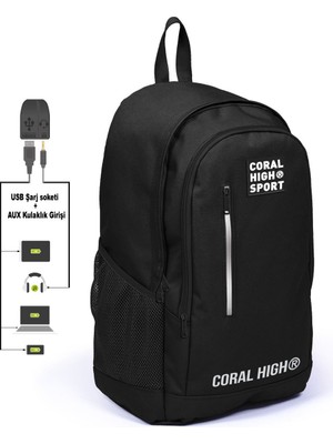 Yaygan Coral High Sport Siyah Okul Çantası Çocuk Genç USB ve AUX Girişi ile Pratik Kullanım