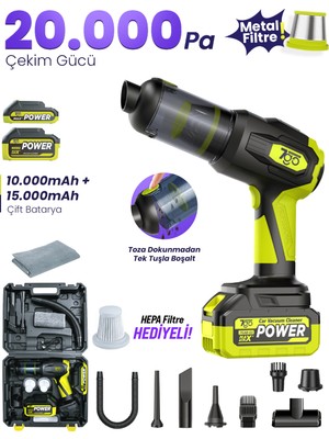 7go 7gab-03 Kablosuz Araç Içi Süpürge | 20.000PA Güçlü Emiş | 90.000RPM Fırçasız Motor | 25.000MAH Uzun Ömürlü Batarya | Üfleme & Vakum 2’si 1 Arada