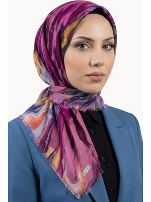 Hadiora Kadın Pembe Mor Soyut Desenli Pamuklu Flamlı Eşarp
