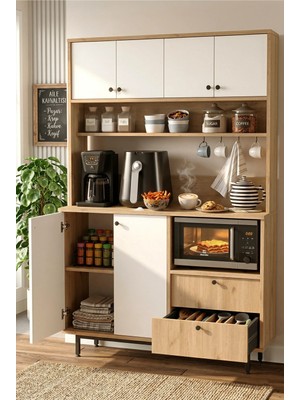 Yurudesign Royce Serisi Kahve Köşesi Çok Amaçlı Dolap Mutfak Dolabı Sepet-Beyaz Re5-Sw