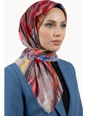 Hadiora Kadın Kahve Pembe Soyut Desenli Pamuklu Flamlı Eşarp
