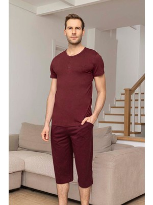 Aydoğan Erkek Kısa Kol Kaprili Modal Pijama Takımı 260027 Bordo