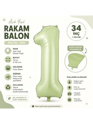 Çavuş E-Ticaret 1 Yaş Pastel Yeşil Rakam Balon 34INC Retro Renk Yeşil 1 Yaş Doğum Günü Folyo Balonu