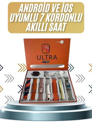 Uravas Store 7 Kordonlu Akıllı Saat Plastik Kordon Hasır Kordon Çelik Kordon