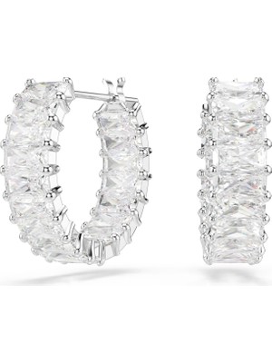 Swarovski Matrix Halka Küpe Baget Kesim Beyaz Rodyum Kaplama Std