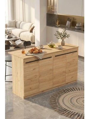 Yurudesign Orren Ada Mutfak Yemek Masası 4 Kapaklı 160CM Sepet Or1-S